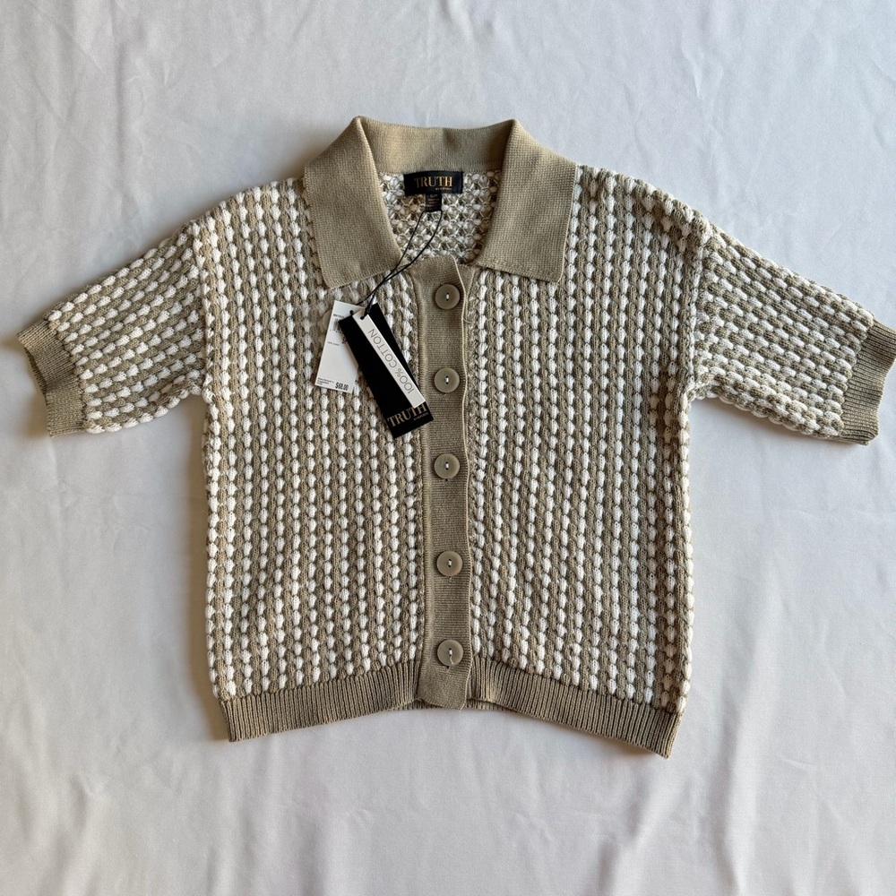 NWT—Truth by Republic Women's Textured Cream and Tan Cardigan